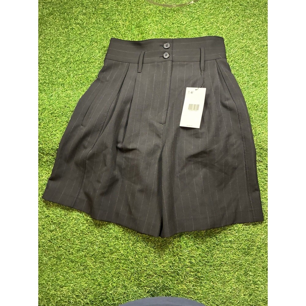 Zara Women’s Pinstripe Pleated Shorts Black High Rise Size Medium NWT